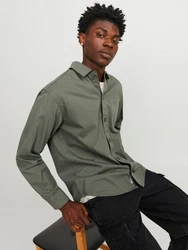 Jack & Jones Langarmhemd JCOCOLLECTIVE ZAC OVERSHIRT LS SN Dunkelgrün/Grün/Khaki