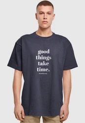 Merchcode T-Shirt Good Things Take Time Heavy Oversize Tee (1-tlg) Dunkelblau/Schwarz/Blau