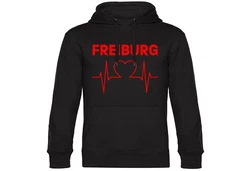 multifanshop Kapuzensweatshirt Freiburg Herzschlag Hoodie Rot/Schwarz/Dunkelrot