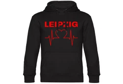 multifanshop Kapuzensweatshirt Leipzig Herzschlag Hoodie Schwarz/Rot