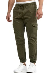Indicode Herren Levi Cargo Hose Dunkelgrün/Khaki