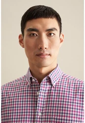 seidensticker Businesshemd Regular Kurzarm Button-Down-Kragen Braun/Rot/Hellblau/Rosa/Dunkelrot