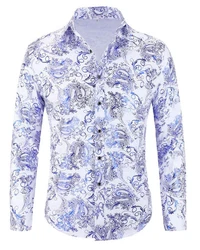 Allthemen Langarmhemd Herren Jacquard Freizeithemd Fliederfarben/Hellblau/Blau/Lila/Dunkelblau/Weiß