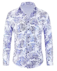 Allthemen Langarmhemd Herren Jacquard Freizeithemd Fliederfarben/Hellblau/Blau/Lila/Dunkelblau/Weiß