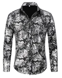 Allthemen Langarmhemd Herren Jacquard Freizeithemd Schwarz/Grau