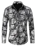 Allthemen Langarmhemd Herren Jacquard Freizeithemd Schwarz/Grau