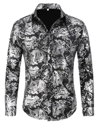 Allthemen Langarmhemd Herren Jacquard Freizeithemd Schwarz/Grau