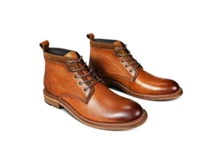 YFFUSHI Schnürstiefelette Herren aus echtem Leder Braun/Beige/Orange