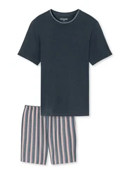 Schiesser Pyjama Rundhals mit Webhose Selected Premium Dunkelblau/Grau/Blau/Dunkelgrau