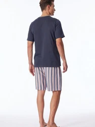 Schiesser Pyjama Rundhals mit Webhose Selected Premium Dunkelblau/Grau/Blau/Dunkelgrau