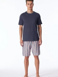 Schiesser Pyjama Rundhals mit Webhose Selected Premium Dunkelblau/Grau/Blau/Dunkelgrau