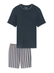 Schiesser Pyjama Rundhals mit Webhose Selected Premium Dunkelblau/Grau/Blau/Dunkelgrau