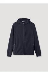 Hessnatur Fleecejacke Kapuze Relaxed Dunkelblau/Dunkelgrau