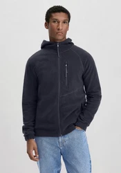 Hessnatur Fleecejacke Kapuze Relaxed Dunkelblau/Dunkelgrau