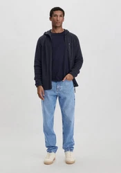 Hessnatur Fleecejacke Kapuze Relaxed Dunkelblau/Dunkelgrau