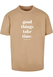 Merchcode T-Shirt Good Things Take Time Heavy Oversize Tee (1-tlg) Khaki/Braun/Beige/Grau