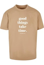 Merchcode T-Shirt Good Things Take Time Heavy Oversize Tee (1-tlg) Khaki/Braun/Beige/Grau