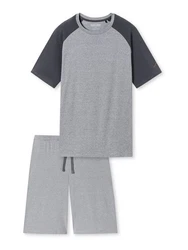Schiesser Pyjama Rundhals 95/5 Nightwear Dunkelgrau/Hellgrau/Grau