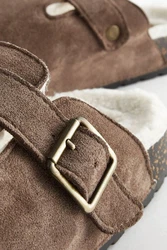 Next Pantoletten mit Schnalle Hausschuh Beige/Braun/Grau