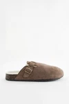 Next Pantoletten mit Schnalle Hausschuh Beige/Braun/Grau