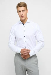 Eterna Langarmhemd SLIM FIT NON IRON Weiß/Dunkelblau/Creme