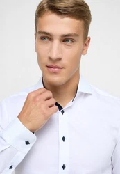 Eterna Langarmhemd SLIM FIT NON IRON Weiß/Dunkelblau/Creme