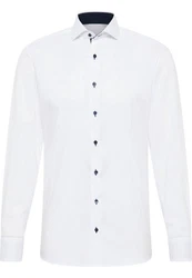 Eterna Langarmhemd SLIM FIT NON IRON Weiß/Dunkelblau/Creme
