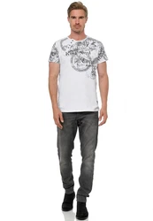 Rusty Neal T-Shirt mit Print Türkis/Weiß/Creme/Grau