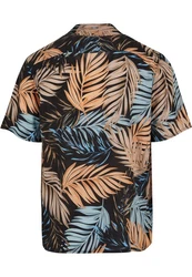 URBAN CLASSICS Kurzarmhemd Urban Classics Herren Viscose AOP Resort Shirt Blau/Beige/Grün
