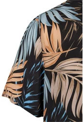 URBAN CLASSICS Kurzarmhemd Urban Classics Herren Viscose AOP Resort Shirt Blau/Beige/Grün