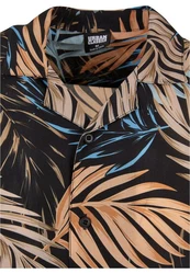 URBAN CLASSICS Kurzarmhemd Urban Classics Herren Viscose AOP Resort Shirt Blau/Beige/Grün