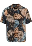 URBAN CLASSICS Kurzarmhemd Urban Classics Herren Viscose AOP Resort Shirt Blau/Beige/Grün