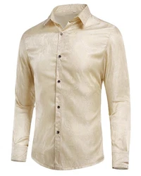 Allthemen Langarmhemd Regular Fit Herren Freizeithemd Weiß/Khaki/Beige/Gold