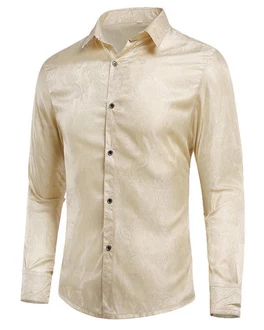 Allthemen Langarmhemd Regular Fit Herren Freizeithemd Weiß/Khaki/Beige/Gold