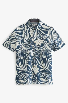 Next Kurzarmhemd mit Blumenmuster Blau