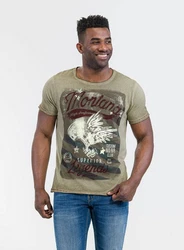 Key Largo T-Shirt Montana USA Biker Print Motiv Dunkelgrün/Khaki/Braun/Dunkelrot