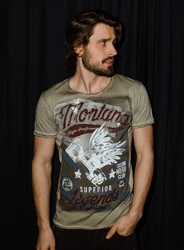 Key Largo T-Shirt Montana USA Biker Print Motiv Dunkelgrün/Khaki/Braun/Dunkelrot