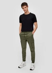 QS Stoffhose Slim Fit Cargohose Dunkelgrün/Khaki
