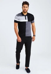 Leif Nelson T-Shirt Polo LN-7590 Schwarz/Grau/Dunkelgrau