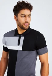 Leif Nelson T-Shirt Polo LN-7590 Schwarz/Grau/Dunkelgrau