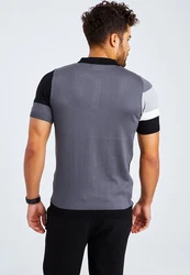 Leif Nelson T-Shirt Polo LN-7590 Schwarz/Grau/Dunkelgrau