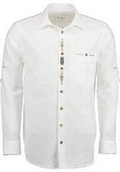 OS-Trachten Trachtenhemd Rimeda Creme/Weiß/Dunkelblau/Grau/Beige
