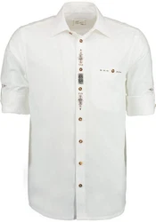 OS-Trachten Trachtenhemd Rimeda Creme/Weiß/Dunkelblau/Grau/Beige