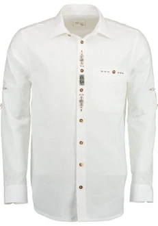 OS-Trachten Trachtenhemd Rimeda Creme/Weiß/Dunkelblau/Grau/Beige