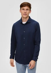 s.Oliver BLACK LABEL Langarmhemd Anzughemd Dunkelblau/Hellblau