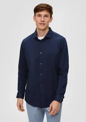 s.Oliver BLACK LABEL Langarmhemd Anzughemd Dunkelblau/Hellblau
