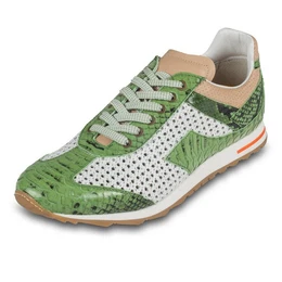 Sneaker in grn / wei, Schlangen-Prgung und perforiertes Kalbsleder Sneaker Handgefertigt in Italien