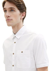 TOM TAILOR Kurzarmhemd mit Brusttasche Weiß/Creme/Grau