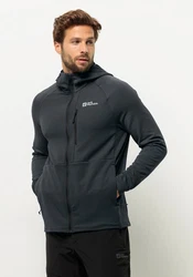 Jack Wolfskin Fleecejacke KOLBENBERG HOODED FZ Dunkelgrau/Dunkelblau/Grau/Hellgrau