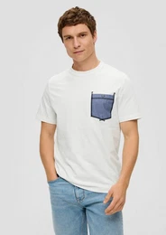 Kurzarmshirt T-Shirt mit aufgesetzter Brusttasche Kontrast-Details